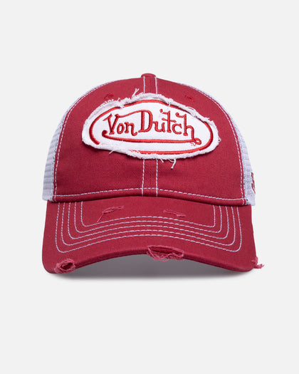 Von Dutch Destroyed Twill Trucker Snapback Washed Red