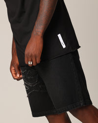 Saint Morta Old English Mock Neck T-Shirt Black/Red