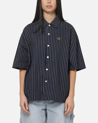 Carre Grid Short Sleeve Button Up Shirt Vintage Navy/Ecru Pinstripe