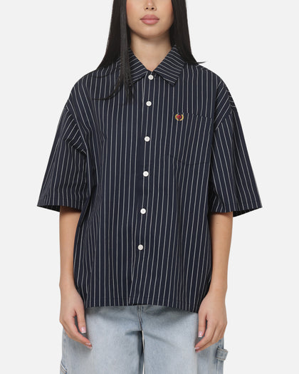Carre Grid Short Sleeve Button Up Shirt Vintage Navy/Ecru Pinstripe