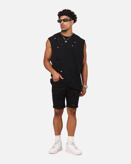 Saint Morta Distressed Oversized Muscle T-Shirt Black