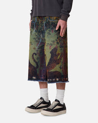 MNML Ultra Baggy Leopard Denim Shorts Multi