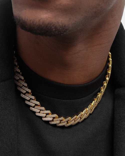 NXS 18" 14mm Iced Interlink Chain Iced Gold