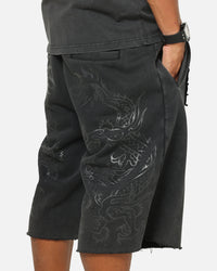 Ed Hardy Double Dragon Applique Shorts Black