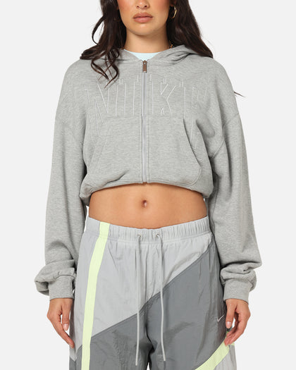 Nike Women's Sportswear Full-Zip Cropped French Terry Hoodie Grey