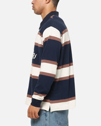 S Double Chain Stitch Long Sleeve Rugby Jersey Navy