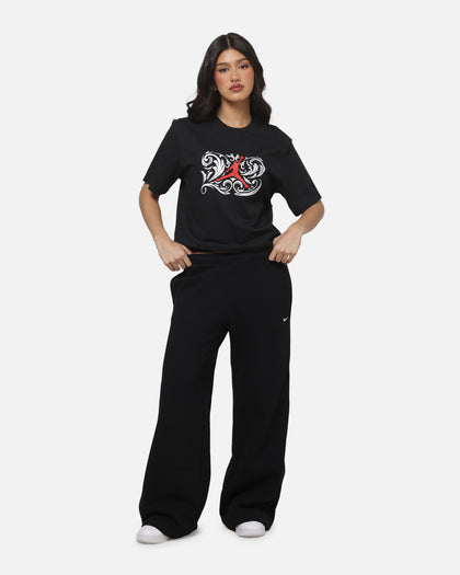 Nike Women's Studio Fleece Medium Weight Mid-Rise Wide-Leg Pants Black