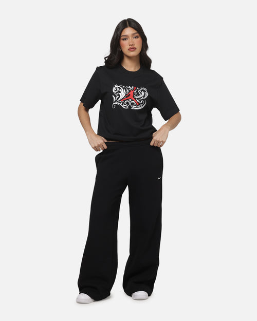 Nike Women's Studio Fleece Medium Weight Mid-Rise Wide-Leg Pants Black