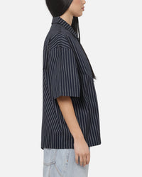Carre Grid Short Sleeve Button Up Shirt Vintage Navy/Ecru Pinstripe