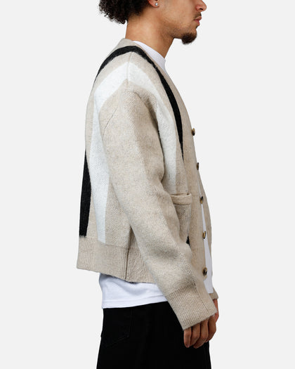 MNML Striped Mohair Cardigan Sweater Tan