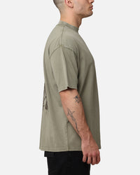 Saint Morta Pray For Me Mock Neck T-Shirt Vintage Khaki