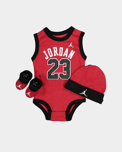 Jordan Infant Beanie Booties Onesie Set Gym Red