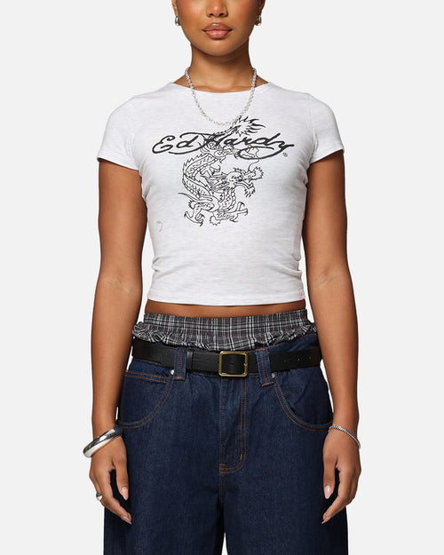Ed Hardy Women's Dragon Baby T-Shirt Grey Marle