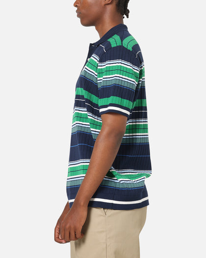 Adidas Originals Knit Stripe Polo T-Shirt Night Indigo/Green