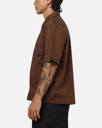 Carre Signature Rose Button Up Shirt Brown Pinstripe