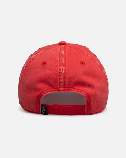 Von Dutch Distressed Dad Strapback Cap Washed Red