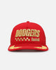 New Era Los Angeles Dodgers 'Podium Pack' Pre-Curved Golfer Trucker Snapback Scarlet/Metallic Gold