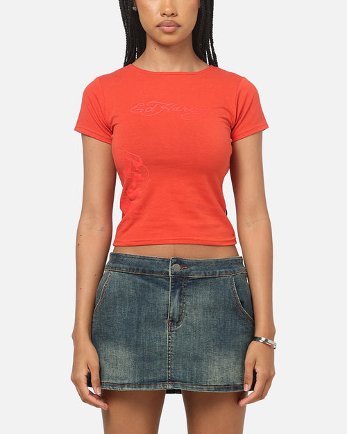 Ed Hardy Women's Rose Heart Baby T-Shirt Red/Black