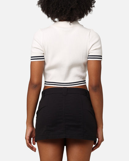 Tommy Jeans Women's Cropped Script Rib Polo Shirt Ancient White