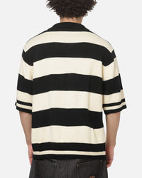Criminal Damage Sports Knitted Polo Shirt Black Stripe