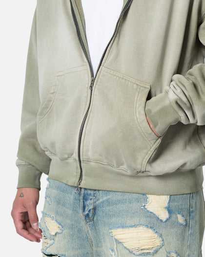 MNML Faded Basic Zip Up Hoodie Washed Olive