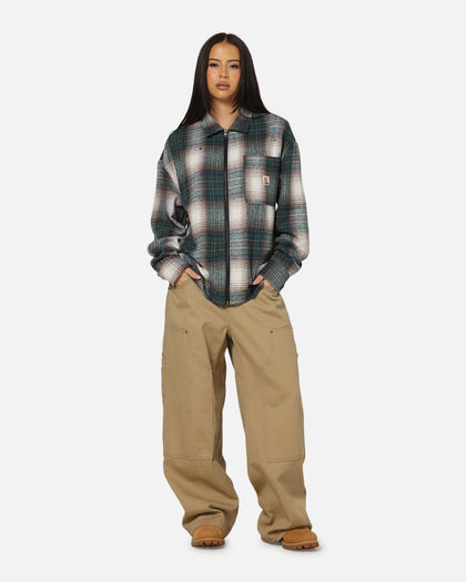 Carre Ombre Zip Up Long Sleeve Shirt Green Plaid