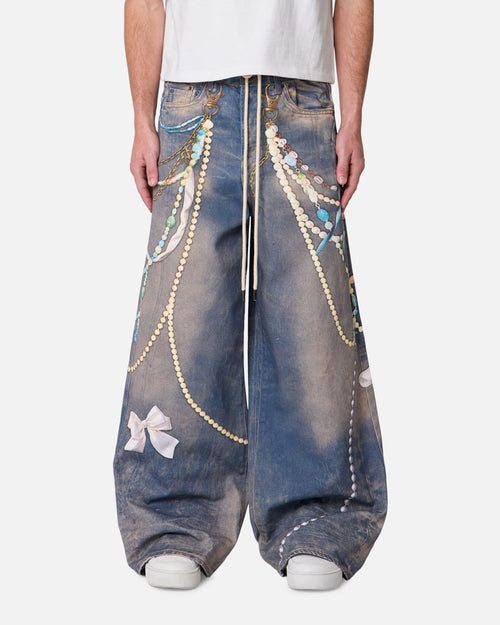 MNML Rave Chain Printed Denim Jeans Washed Blue