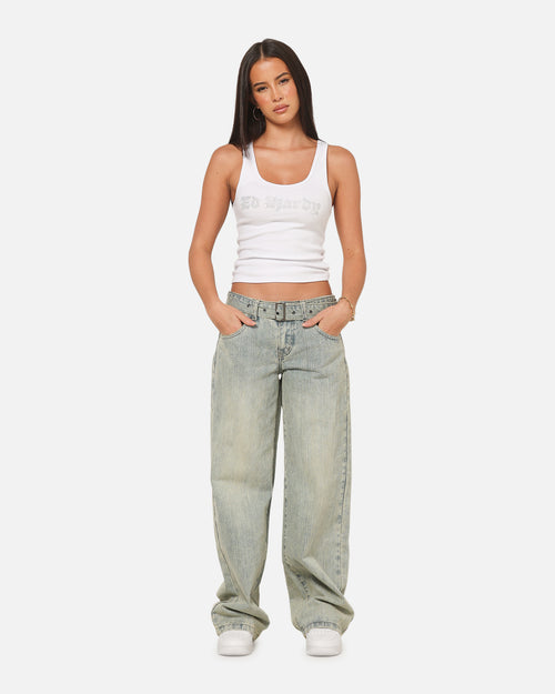 Ed Hardy Women's Rhinestone Logo Tank White