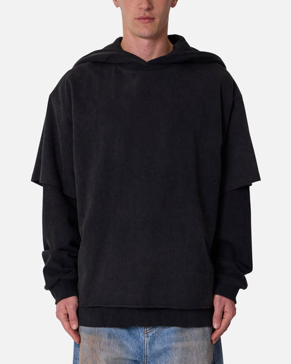MNML Over Tee Layered Hoodie Washed Black