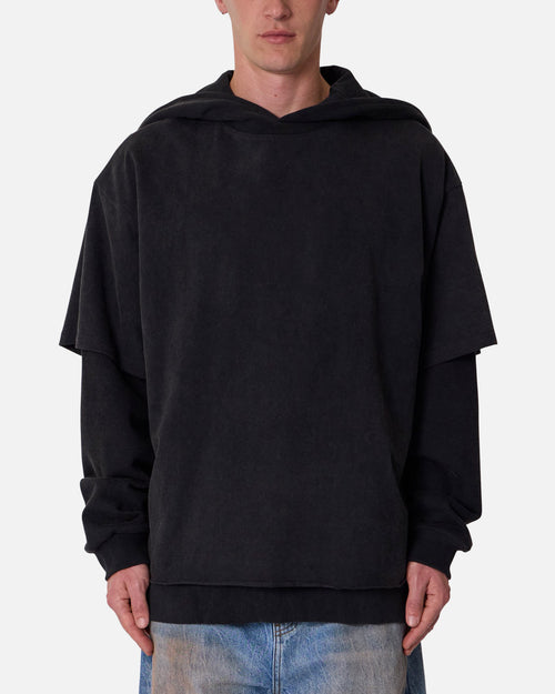 MNML Over Tee Layered Hoodie Washed Black