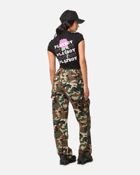 Playboy Women's Rose Stacked Baby T-Shirt Black