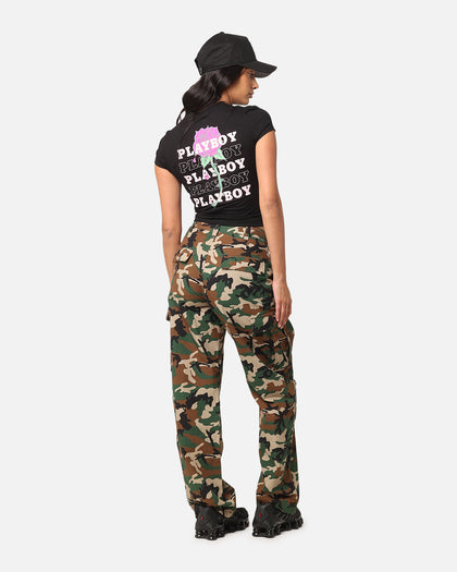 Playboy Women's Rose Stacked Baby T-Shirt Black