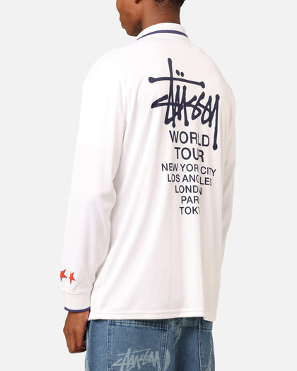 Stüssy Football Polo Long Sleeve T-Shirt White/Red Stripe
