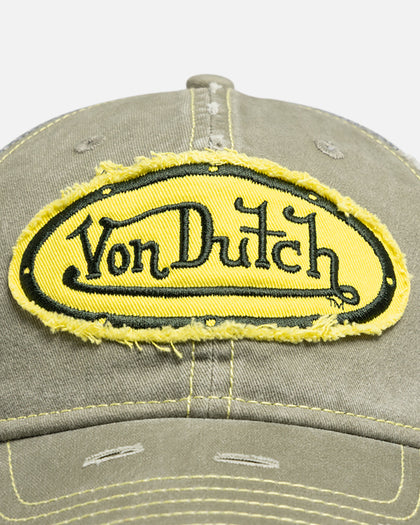Von Dutch Contrast Distressed Trucker Snapback Moss/Yellow