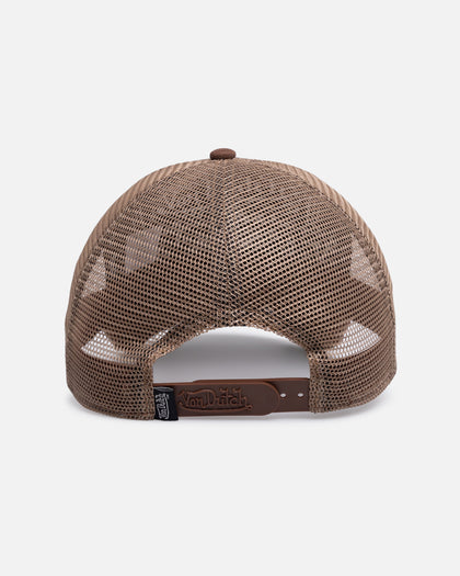 Von Dutch Worn Out Trucker Snapback Hat Washed Brown