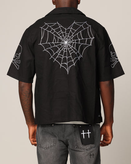 Saint Morta Lovely Bones Short Sleeve Linen Shirt Black