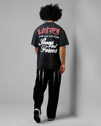 Loiter Always And Forever T-Shirt Black Acidwash