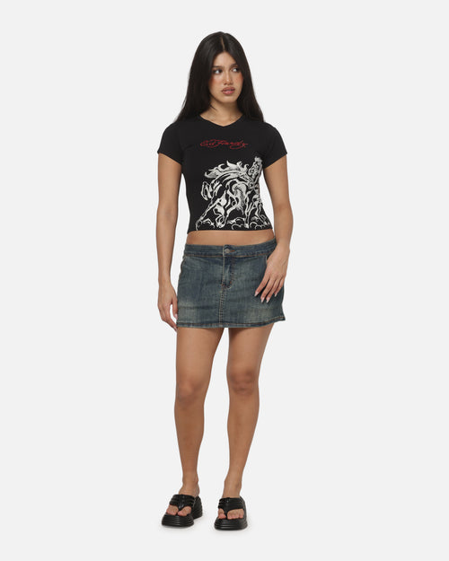 Ed Hardy Women's Stallion V Neck Baby T-Shirt Black
