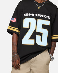 Bleacher Athletic Cronulla Sutherland Sharks NRL 2025 Las Vegas Round Grid Iron T-Shirt Official Team Colour