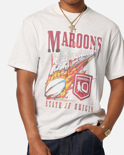 Queensland Ruby League Queensland Maroons Flaming Ball T-Shirt Silver Marle