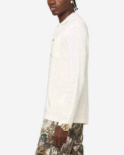 XXIII Zyair Knit Rib Long Sleeve Button Up Shirt Cream