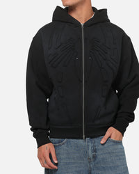 73Studio Marvel Spider-Man Battle Torn Zip Hoodie Washed Black