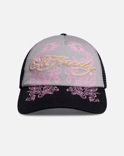 Ed Hardy Dragon Puffer Trucker Snapback Black/Pink