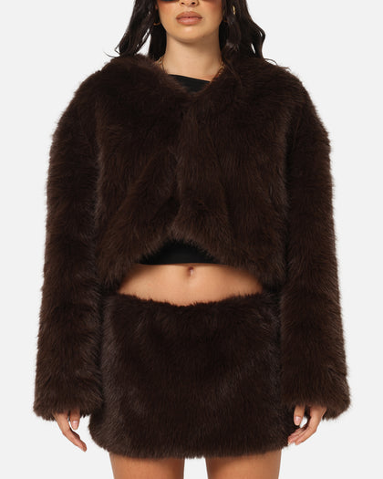 Ed Hardy Women's Faux Fur Jacket Brown
