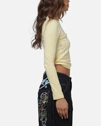 Ed Hardy Women's Cyber Rhinestone Long Sleeve T-Shirt Butter Yellow