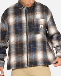 Carre Ombre Zip Up Long Sleeve Shirt Black Plaid