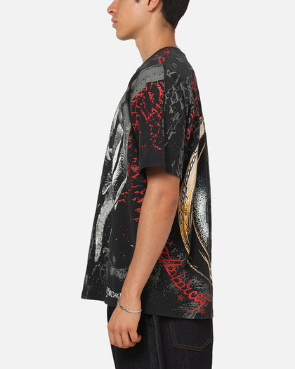 73Studio X Lord Of The Rings Sauron All Over Print T-Shirt Black Acidwash