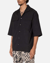 MNML Lined Woven Nylon Button Up Shirt Black