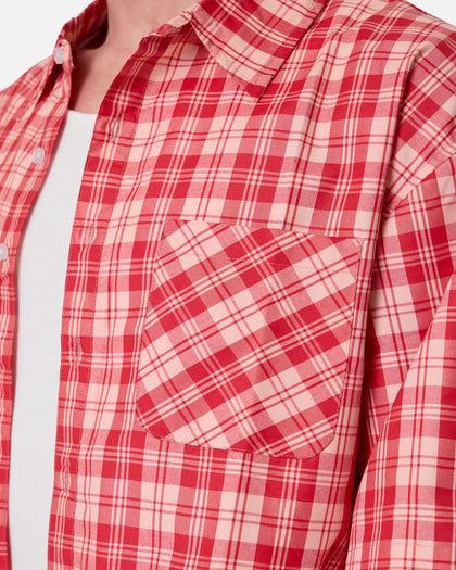 MNML Crop Flannel Short Sleeve Shirt Red