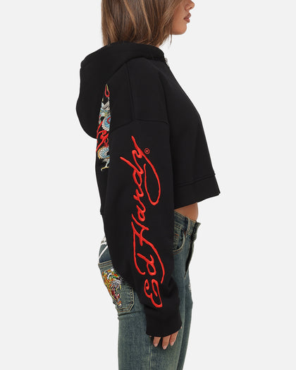 Ed Hardy Women's Afterburn Cropped Hoodie Black/Red